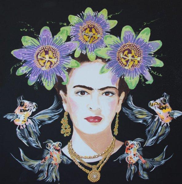 Frida with Passion Flower Headdress and Siamese Fighting Fish