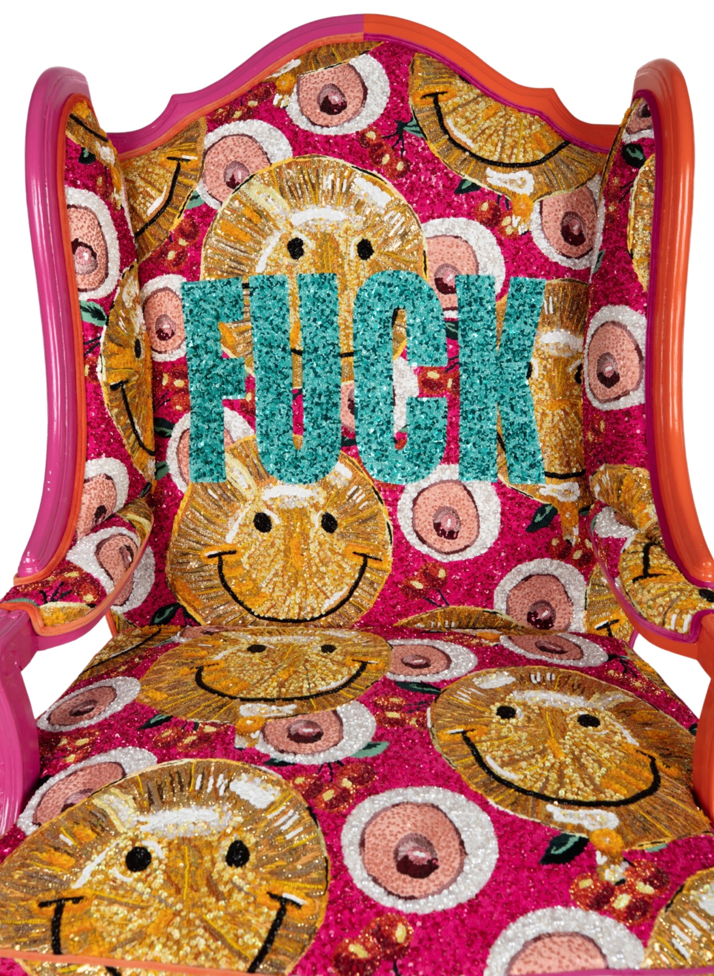 "FUCK" Embroidered and Embellished Chair