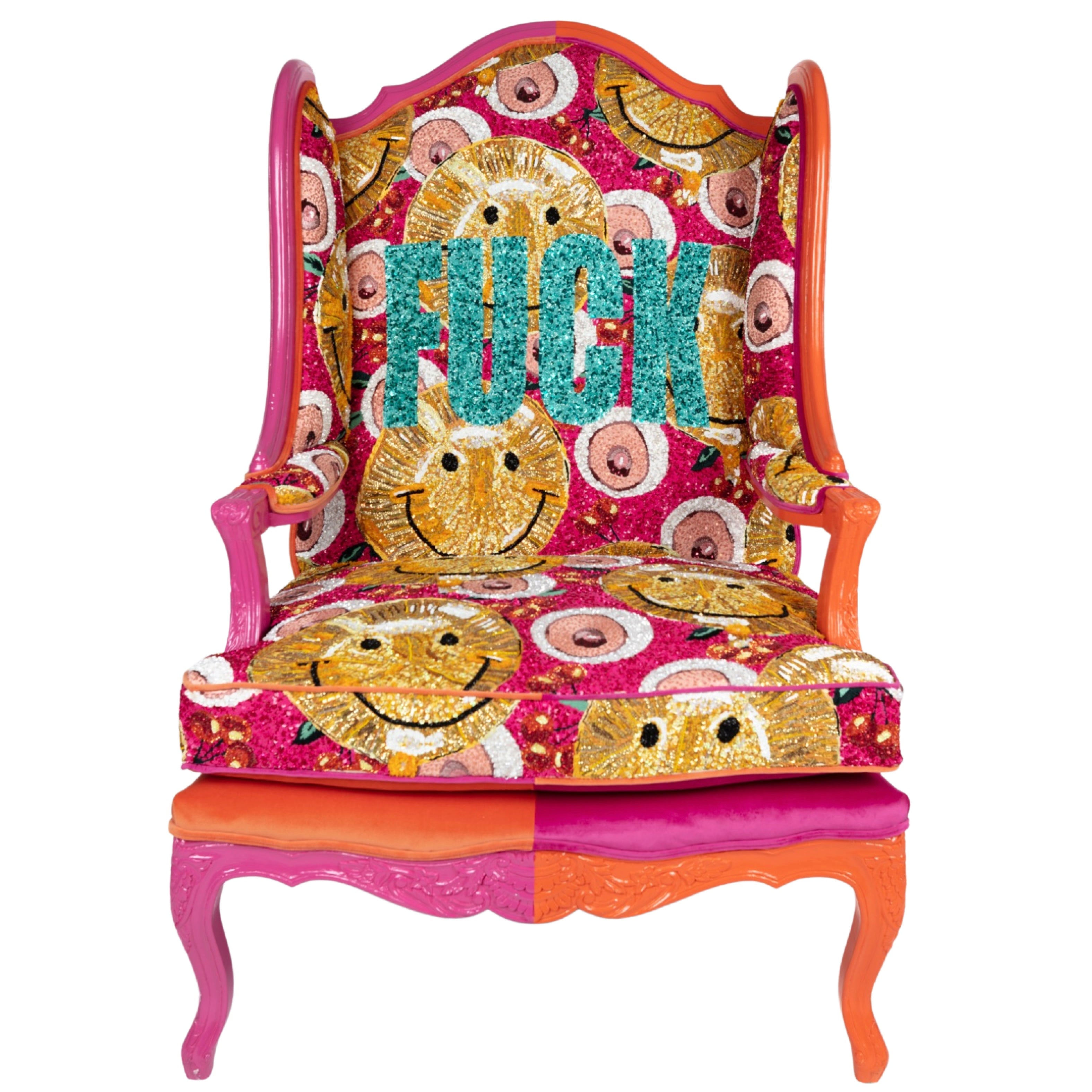 "FUCK" Embroidered and Embellished Chair