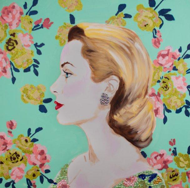 Grace Kelly with Green Floral Background