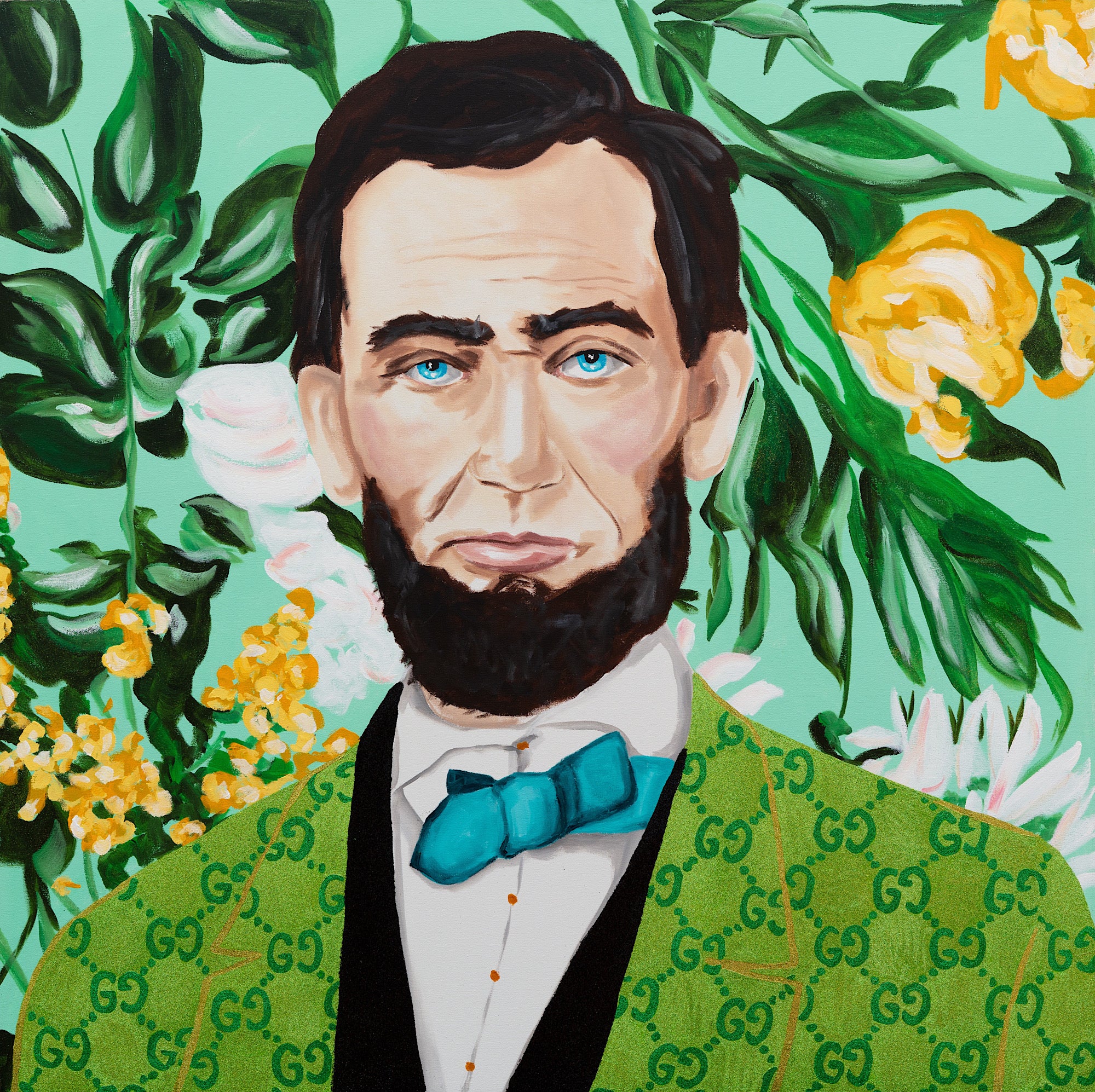 Abe with Green Gucci Jacket on Yellow and White Florals