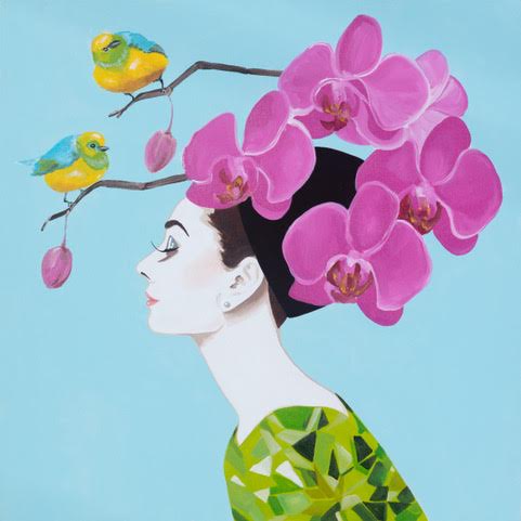 Audrey with Orchids and Peridot Dress