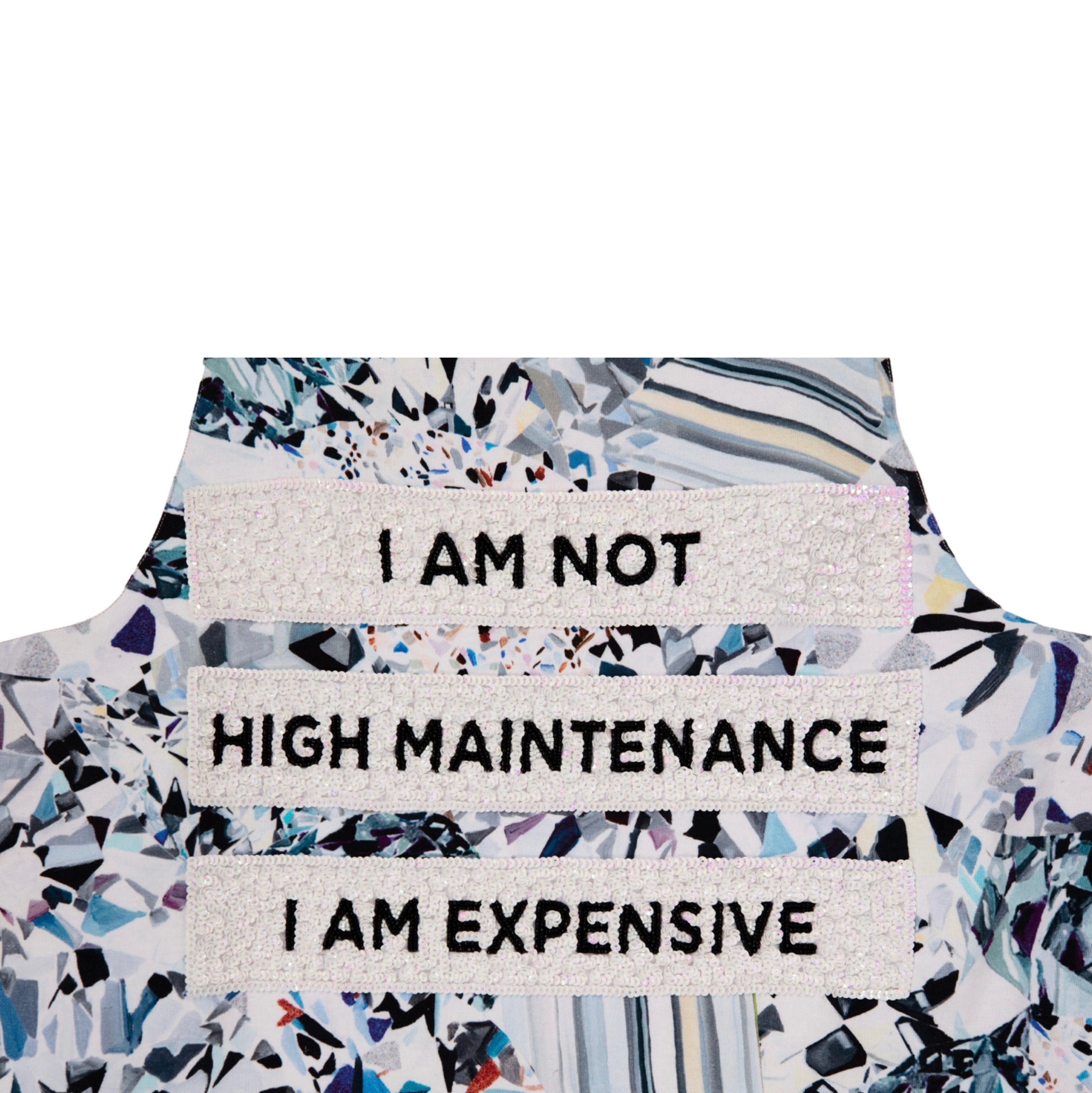 I made a fucking apron just for YOU!!! I Am Not High Maintenance. I Am Expensive. The good news is you can make your OWN damn money and buy whatever YOU want!! This apron is gemstone printed, hand-beaded GORGEOUSNESS and I made it just for YOU!! Be expensive... Be whatever you want!! YOU deserve it!! *One size fits most... Hand-embroidered linen with hand-beaded details. Dry Clean Only, Lightweight & Lined Linen Fabric, Ashley Longshore Signature Loop Tag.