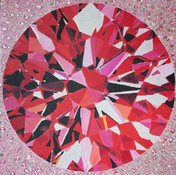 Red Diamond with Pink Bedazzle Background