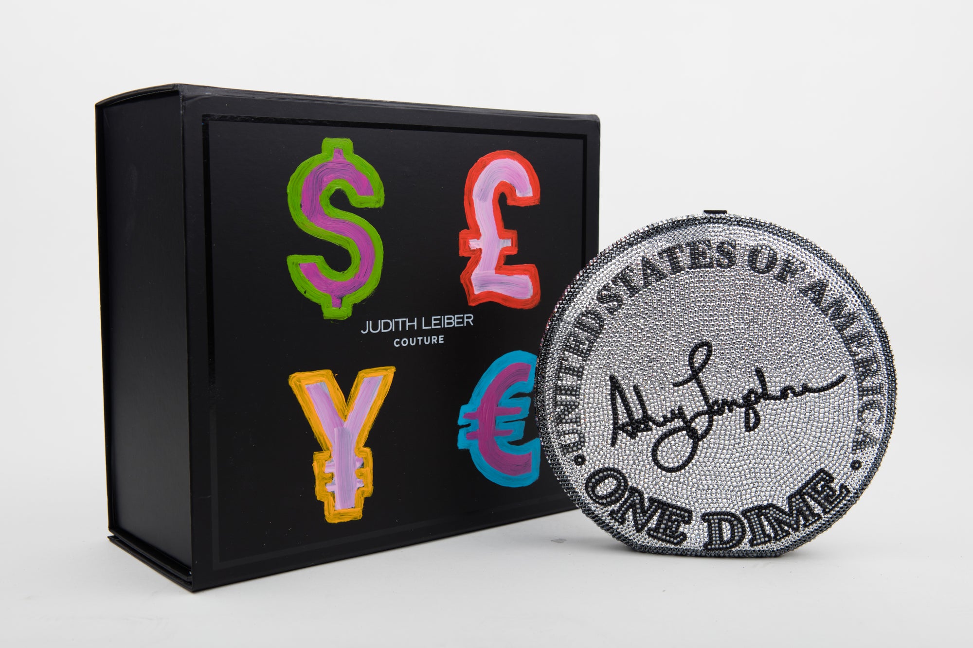 Ashley Longshore x Judith Leiber Silver Dime Bag With Hand-Painted Box